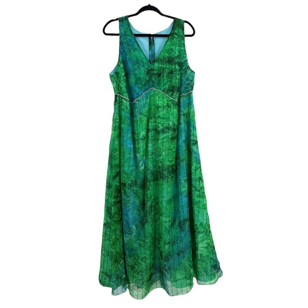 Vtg 70's Handmade Mu Mu Maxi Hostess Dress‎ Watercolor Tie-dye Sz XL